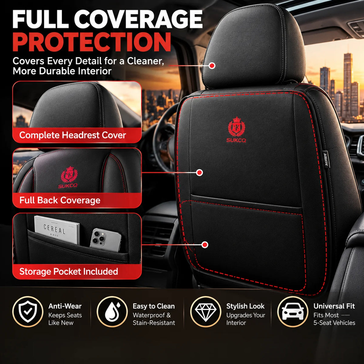 🎁Universal 9D PU Leather Car Seat Covers – Full Seat Protection