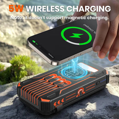 🎁48000mAh Solar Power Bank with Wireless Charging &amp; Built-In Cables