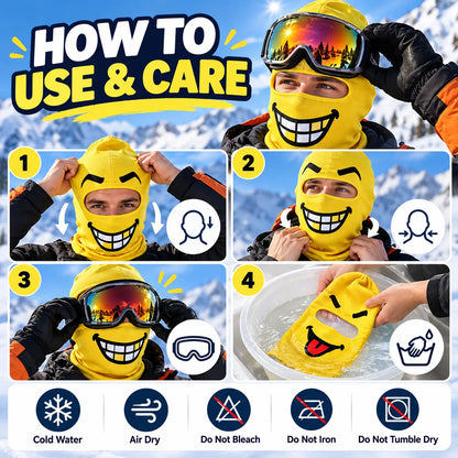 🎁Funny Smiley Face Ski Mask – Lightweight Knit Winter Balaclava for Skiing & Snowboarding