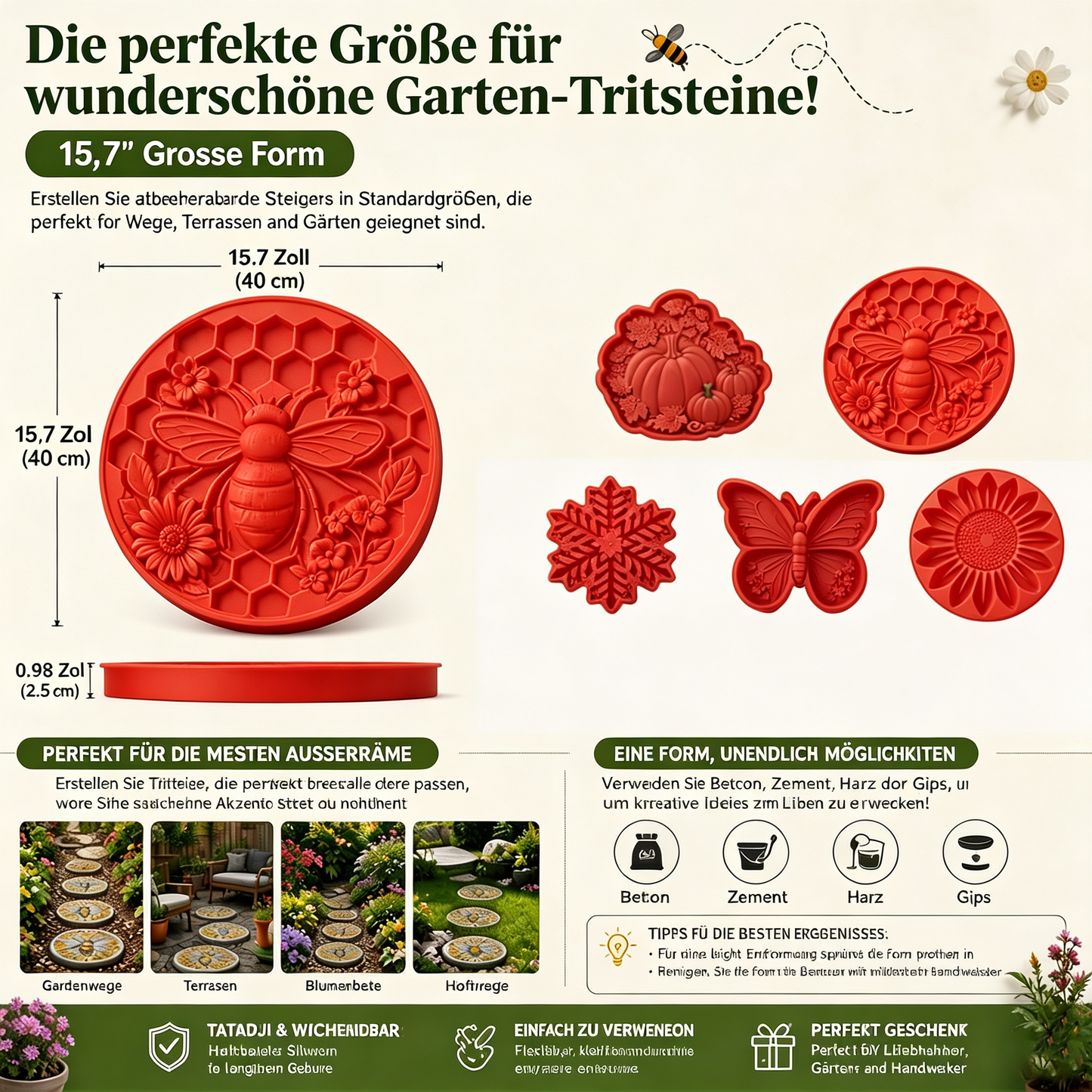 Wiederverwendbare Form für Garten-Trittsteine | DIY-Gussform für Betonkunst