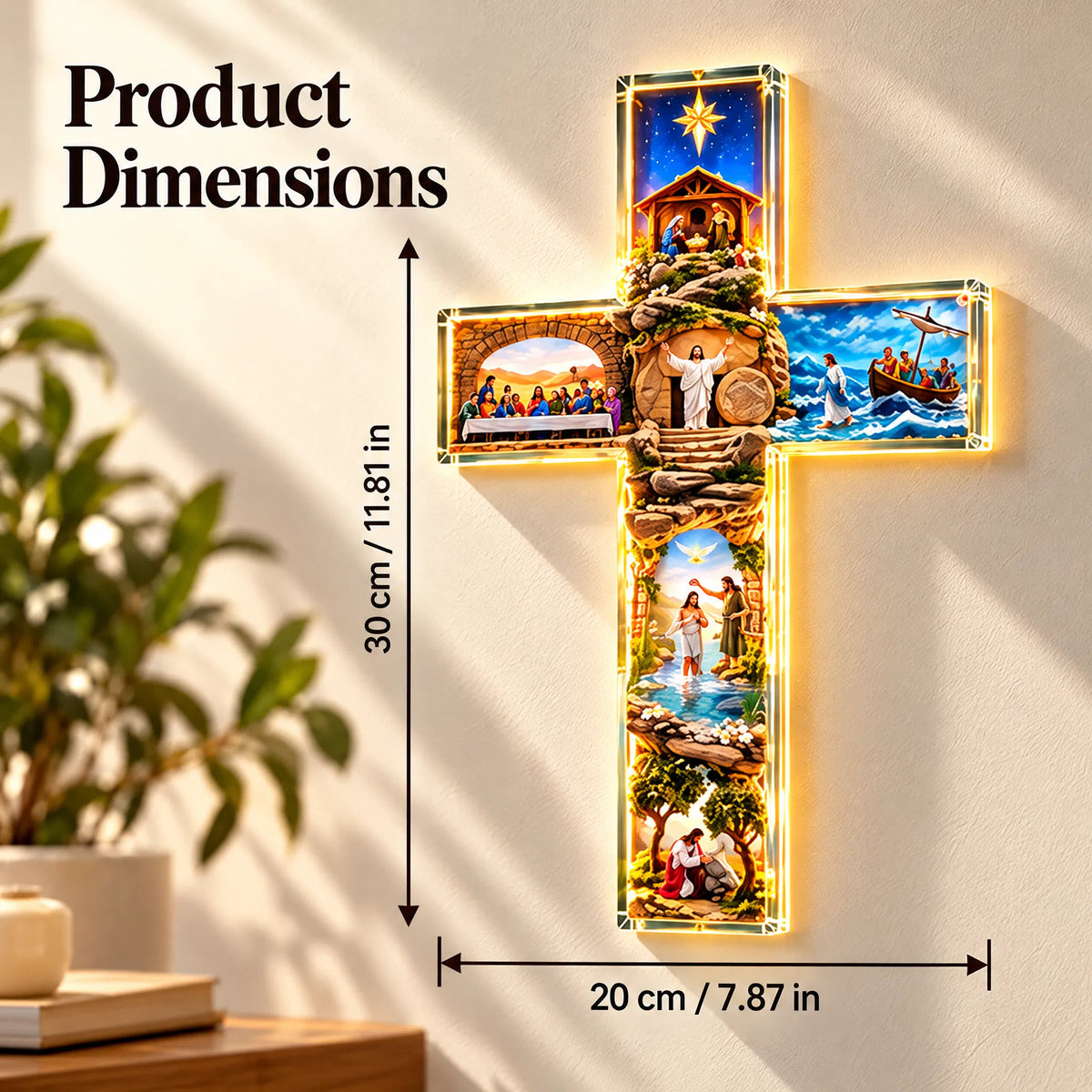 🎁Illuminated Biblical Story Cross With 6 Jesus Scenes