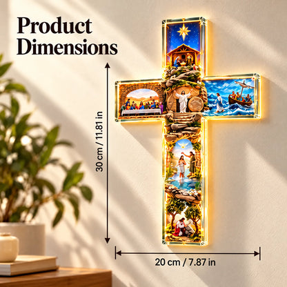 🎁Illuminated Biblical Story Cross With 6 Jesus Scenes