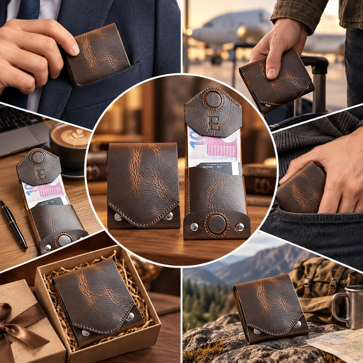 🎁Vintage Handmade Leather Wallet With Business Card Holder
