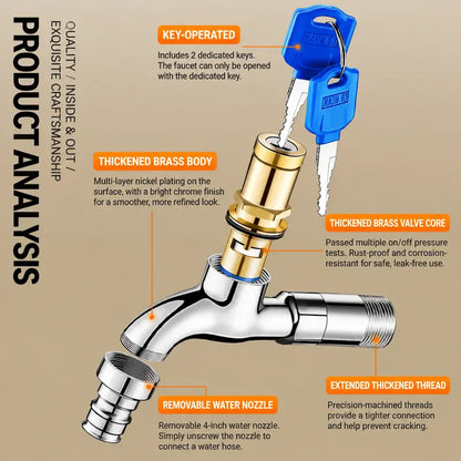 🎁Brass Lockable Outdoor Faucet With Anti-Theft Key