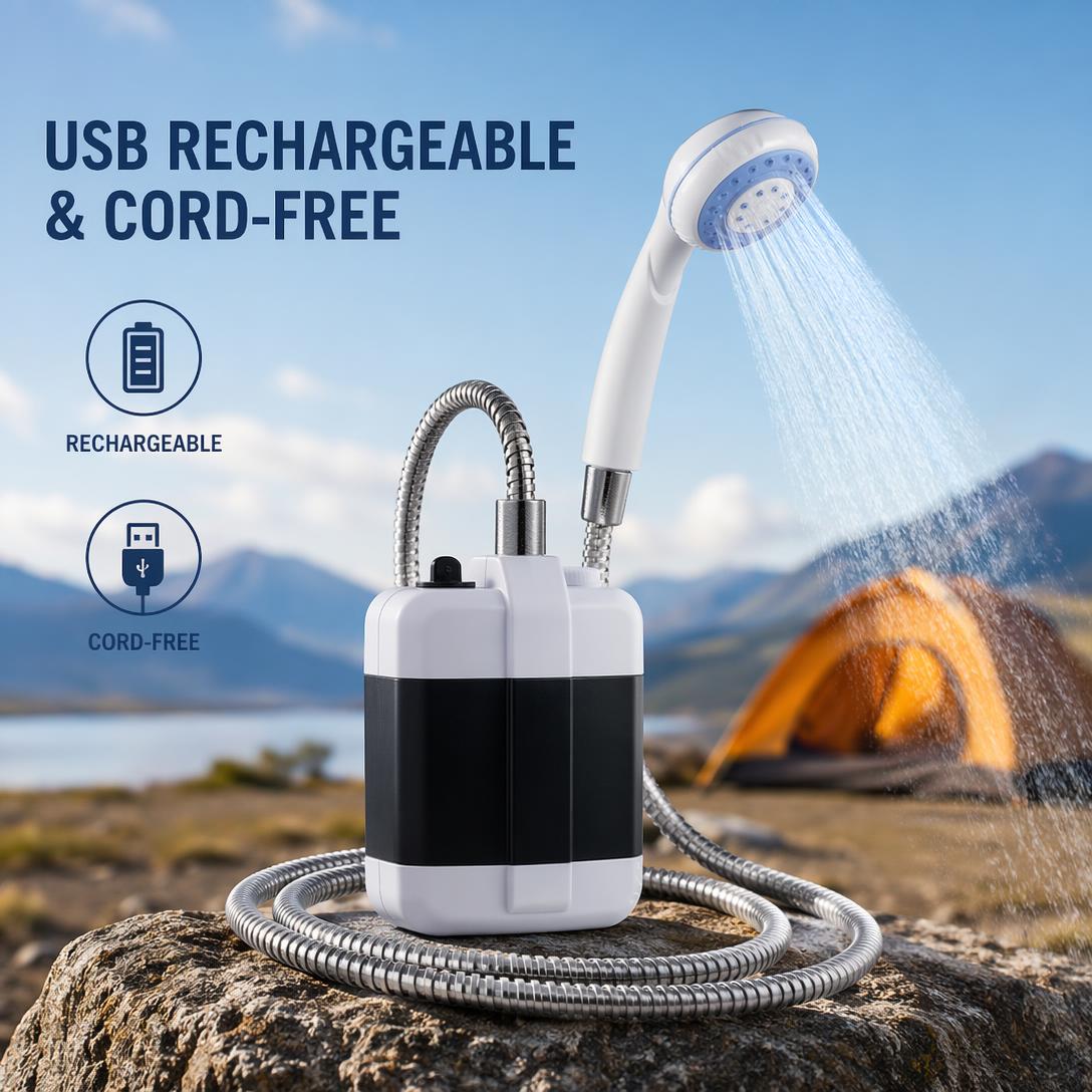 Portable Camping Shower – USB Rechargeable Outdoor Shower Pump