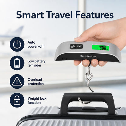 Portable Digital Hanging Luggage Scale with Backlit LCD Display