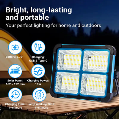 🎁Solar Rechargeable LED Work Light – 288 LEDs, Magnetic &amp; Waterproof