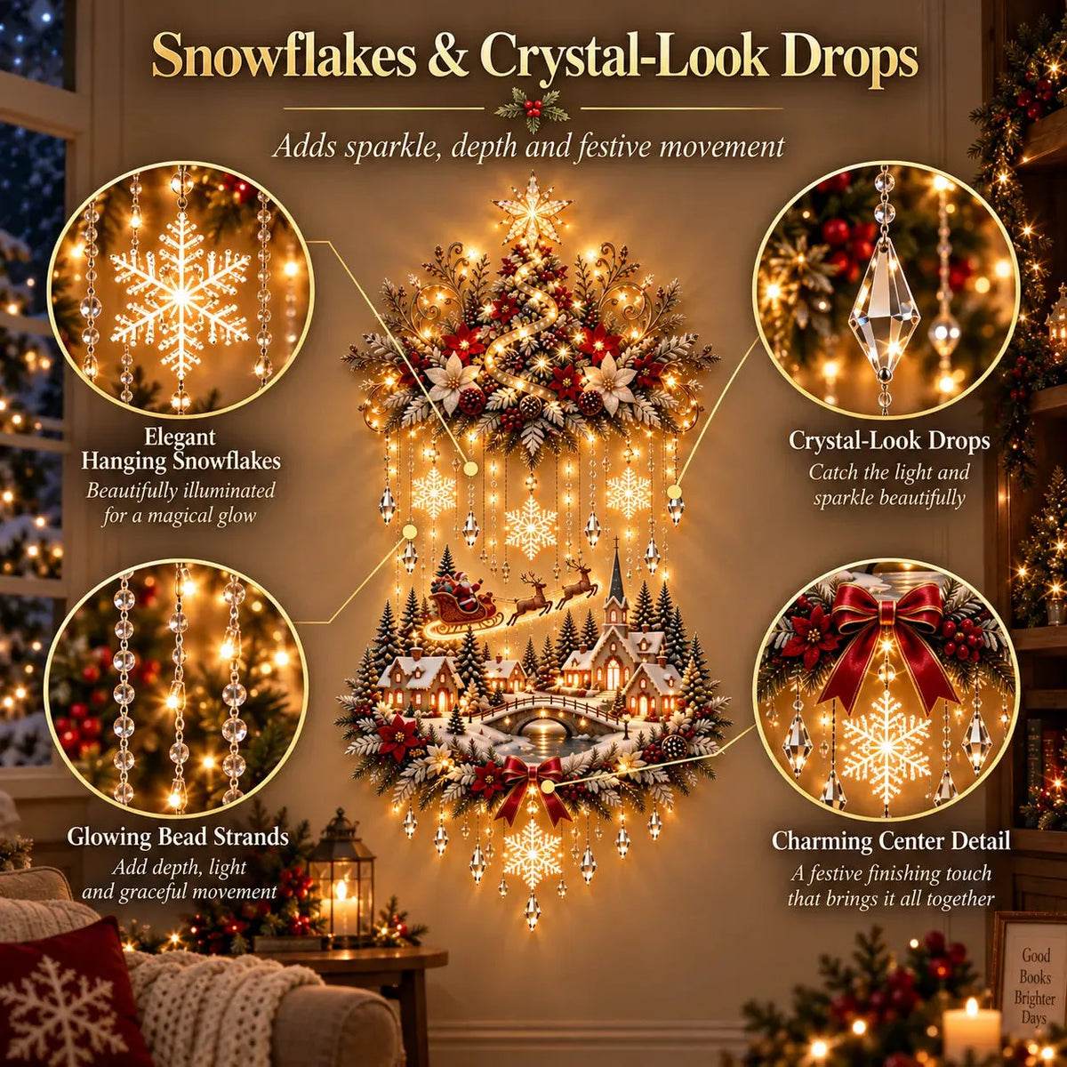 🎁Illuminated Christmas Tree &amp; Snowy Village Wall Hanging