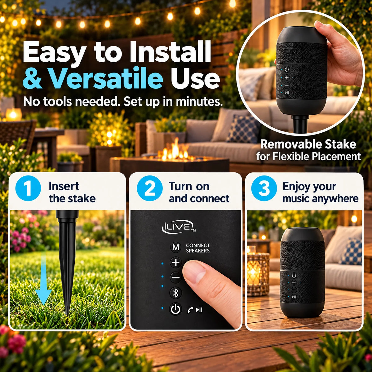 🎁Solar Powered Outdoor Bluetooth Speaker – 360° Sound, IPX6 Waterproof