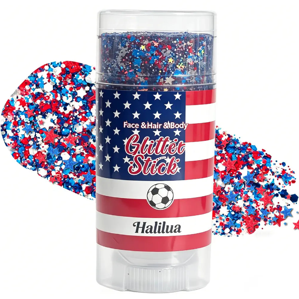 ✨ Self-Adhesive Glitter Stick – Red White & Blue Patriotic Body Makeup for 4th of July & Festivals