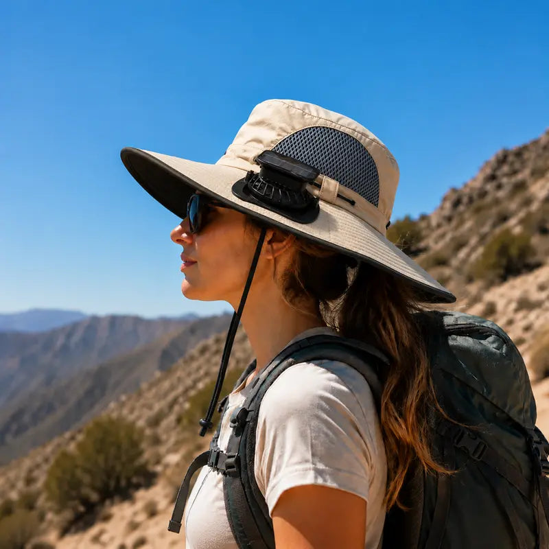 2026 Outdoor Wide Brim Cooling Hat with Dual Fans & UPF 50+ Sun Protection