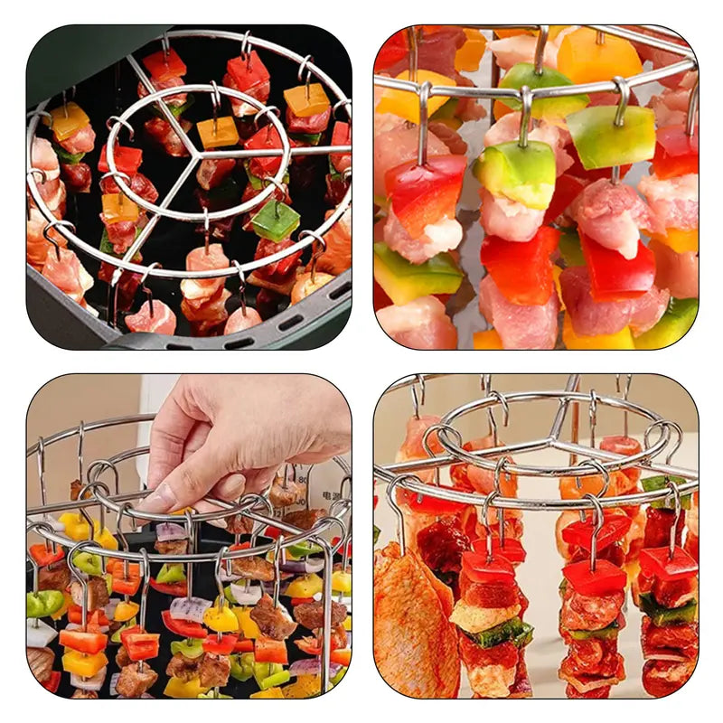 2-Pack Air Fryer Skewer Rack – Stainless Steel Round Grill Rack with 24 Skewers for Air Fryers