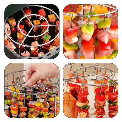 2-Pack Air Fryer Skewer Rack – Stainless Steel Round Grill Rack with 24 Skewers for Air Fryers