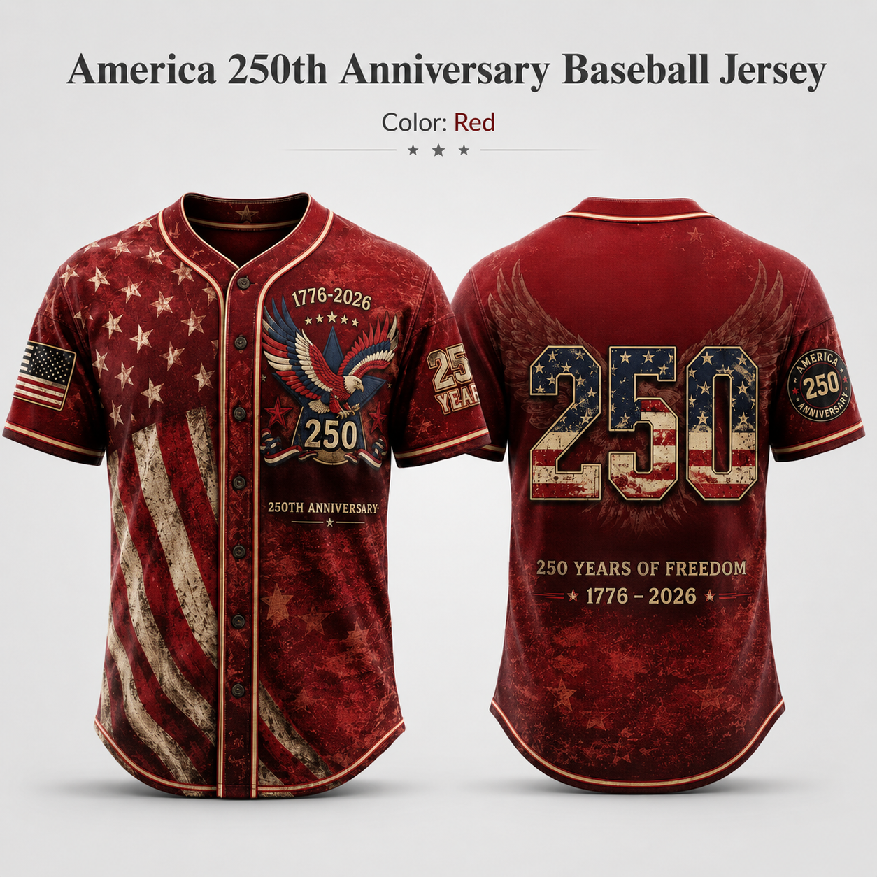 America 250th Anniversary Baseball Jersey | 1776-2026 Patriotic USA Jersey | 4th of July Gift