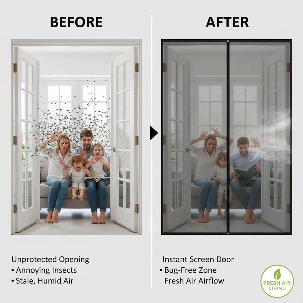 Premium Magnetic Screen Door, Heavy-Duty Reinforced Mesh