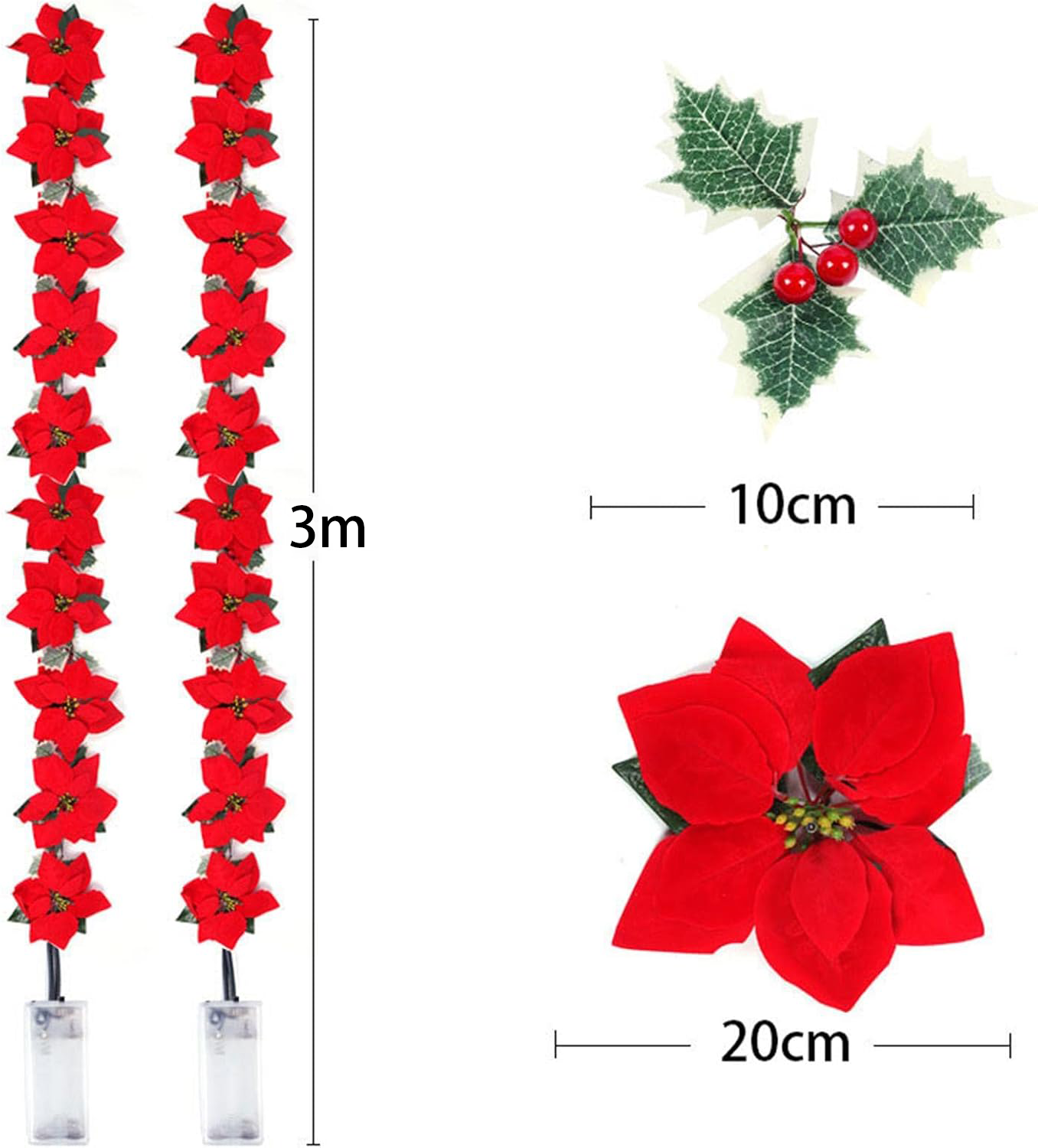 LED Poinsettia Christmas Garland Lights for Holiday Decor