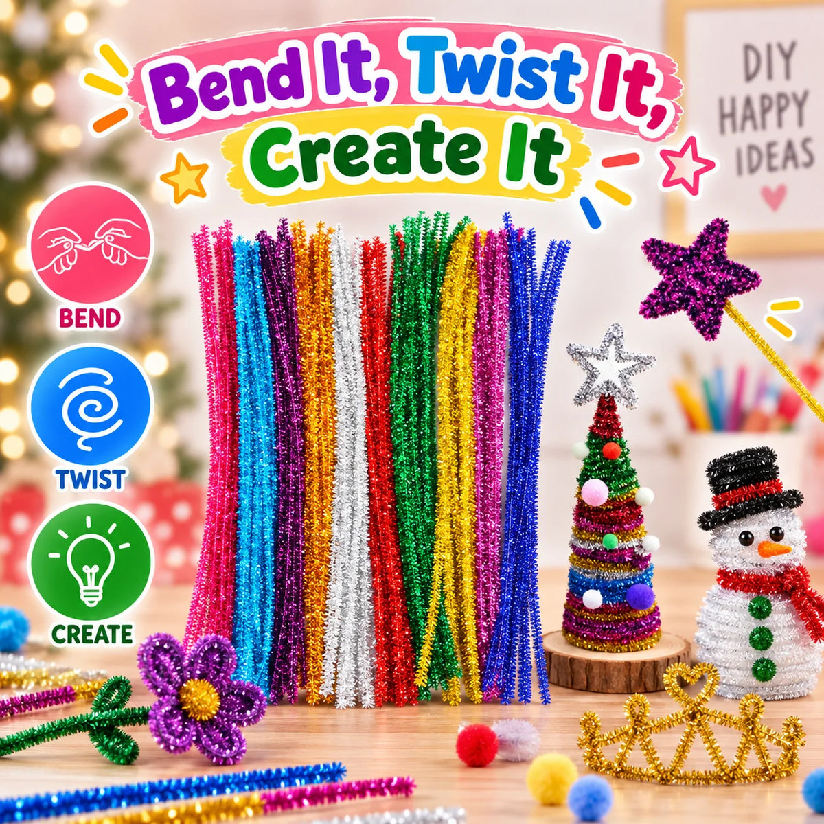 🎁200pcs Mixed Color Glitter Pipe Cleaners For DIY Crafts