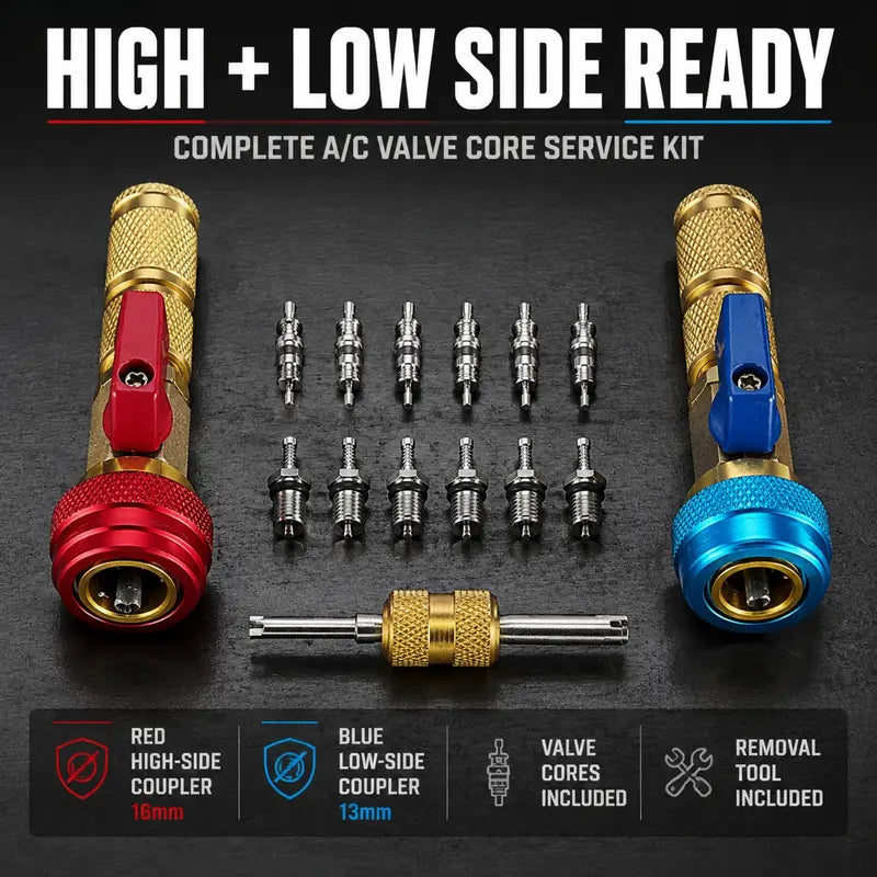🎁R134A A/C Valve Core Remover Installer Kit With High &amp; Low Pressure Coupler