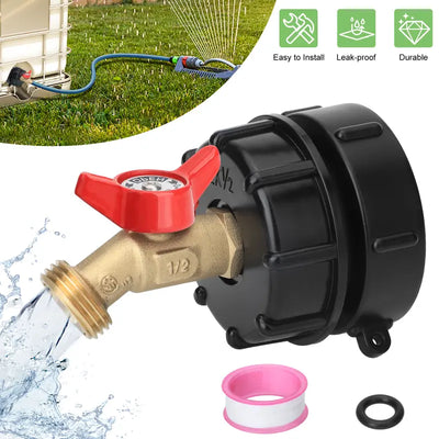 Adaptador para tanque IBC de 1040-1250 litros 🌿💧 | Conector de manguera de jardín a prueba de fugas con válvula de cierre