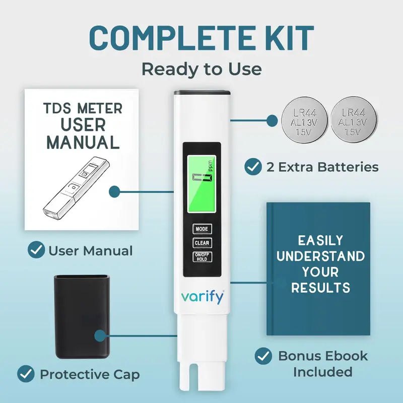 VARIFY 4-in-1 TDS Meter Digital Water Tester – Accurate Water Quality Checker for Drinking Water 💧