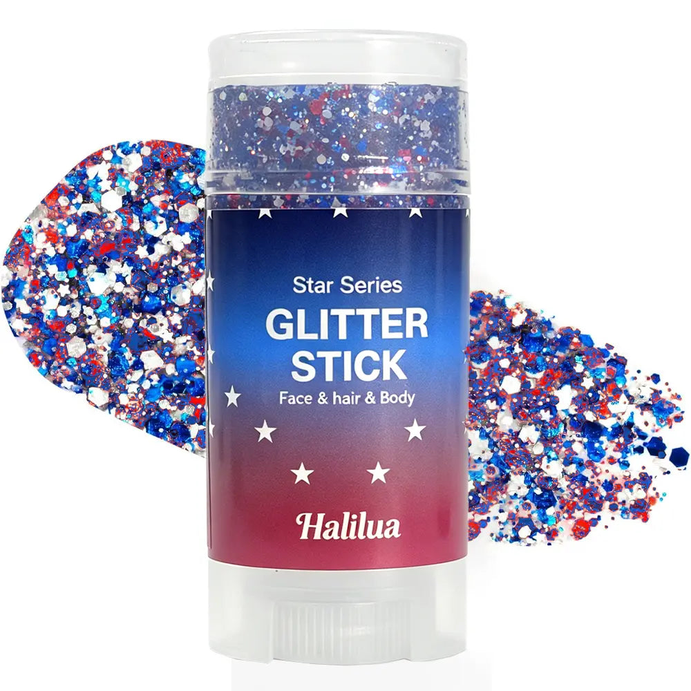 ✨ Self-Adhesive Glitter Stick – Red White & Blue Patriotic Body Makeup for 4th of July & Festivals