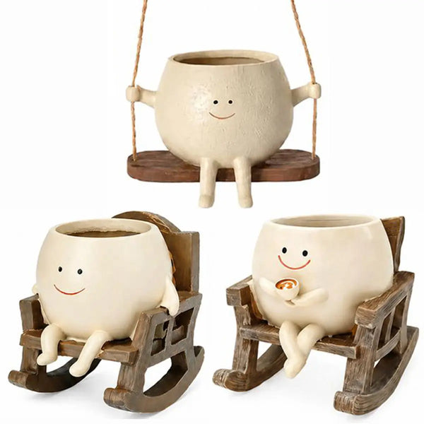 🌼 Florero de resina con forma de silla de dibujos animados – Maceta adorable y decoración del hogar