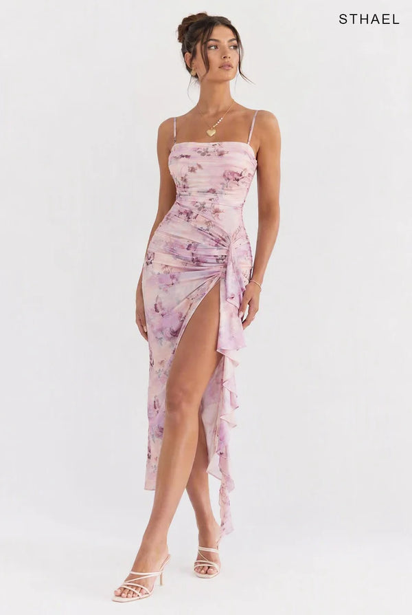 Floral Off-Shoulder Ruched Asymmetrical Summer Dress