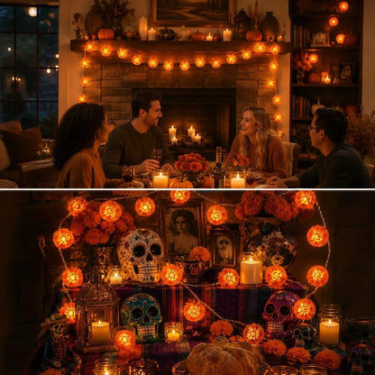 Marigold LED Memorial String Lights – 20 Glowing Flowers for Ofrendas & Remembrance