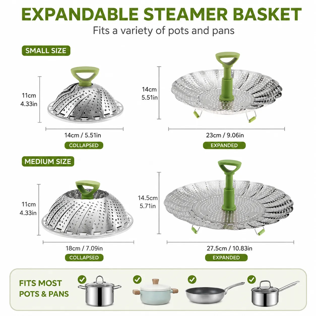Expandable Stainless Steel Folding Steamer Basket