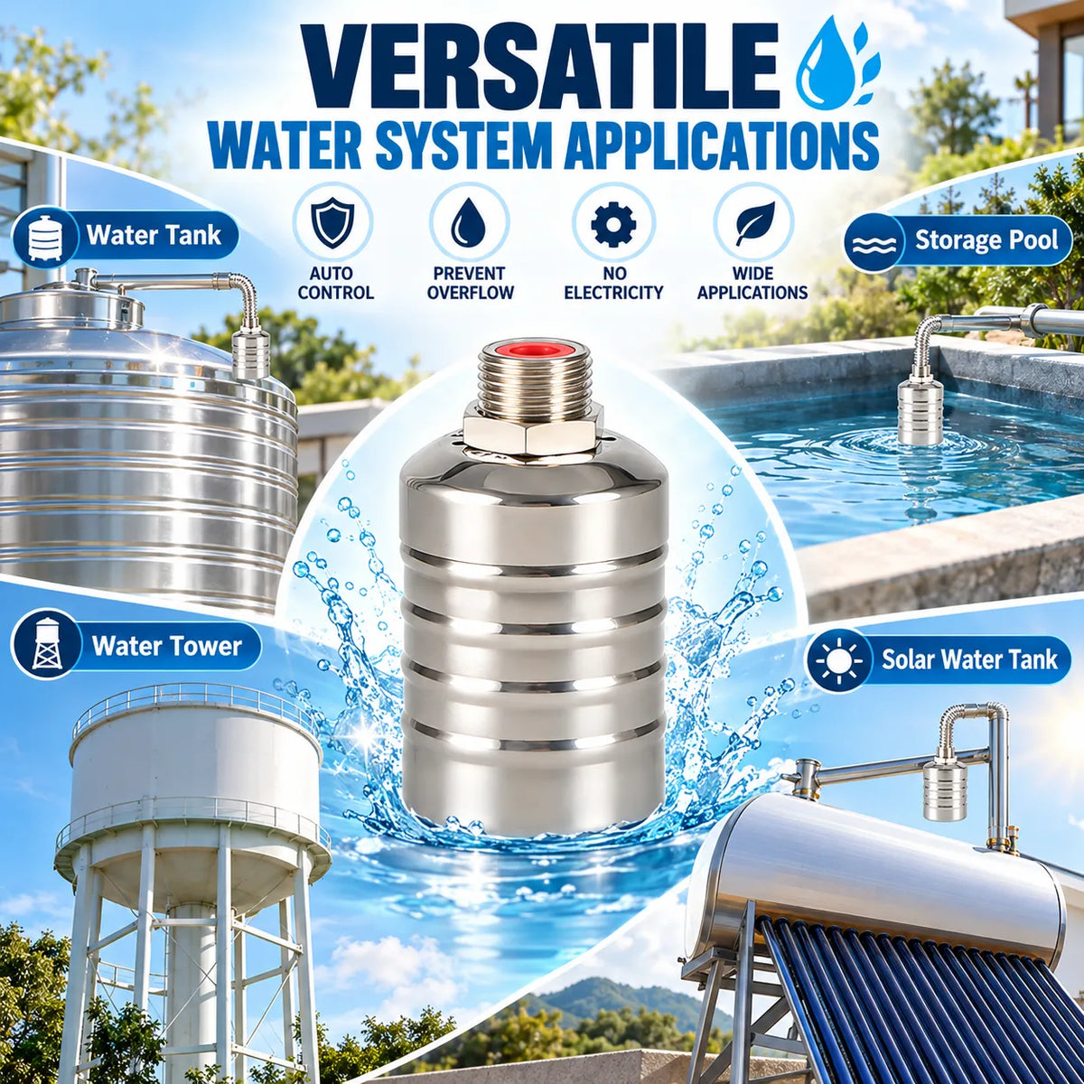 🎁Automatic Stainless Steel Water Float Valve – Compact Self-Regulating Water Level Controller with Automatic Shut-Off for Water Tanks, Pools & Storage Systems