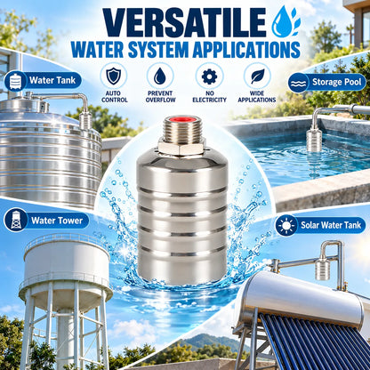 🎁Automatic Stainless Steel Water Float Valve – Compact Self-Regulating Water Level Controller with Automatic Shut-Off for Water Tanks, Pools & Storage Systems