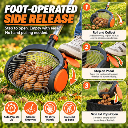 🎁Telescoping Nut Gatherer – Adjustable Rolling Nut & Fruit Collector