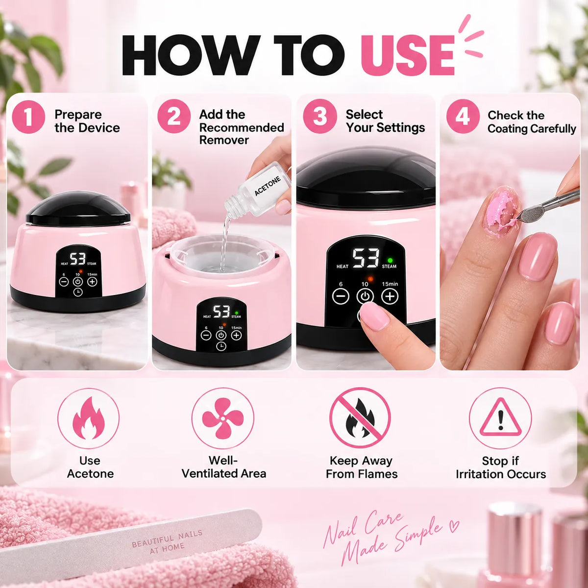 🎁Steam Gel Nail Polish Remover – Adjustable Temperature & Timer for At-Home Nail Care