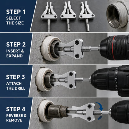 Universal Drill-Driven Broken Pipe Thread Extractor Set