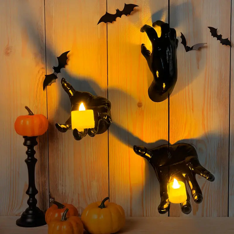 3-Pack Creepy Reaching Hands Halloween Wall Decor with LED Candles