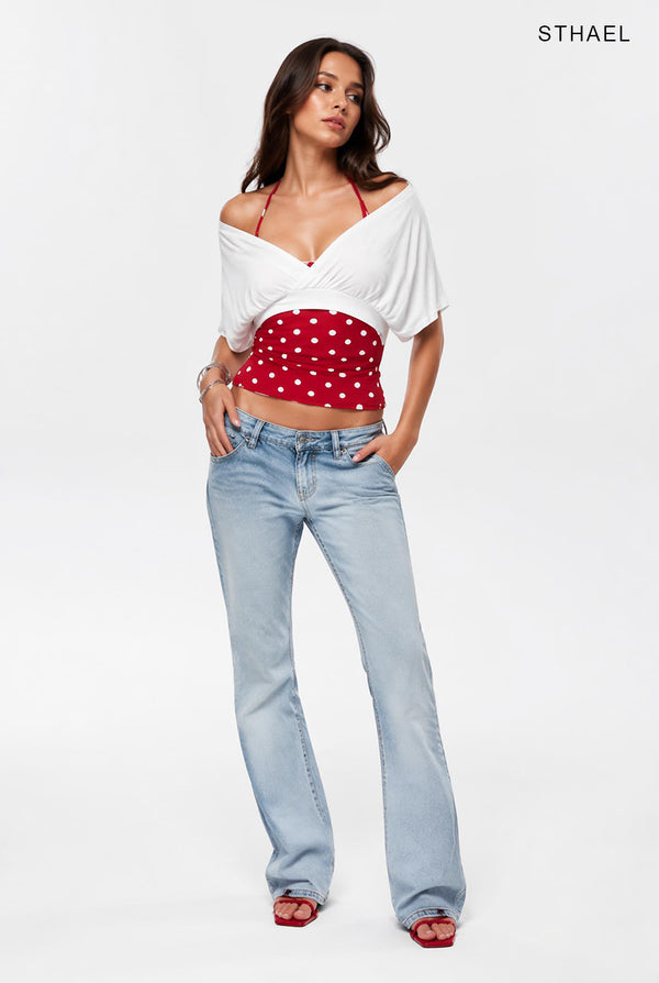 Women's Polka Dot Cami & Off-Shoulder Crop Top Set