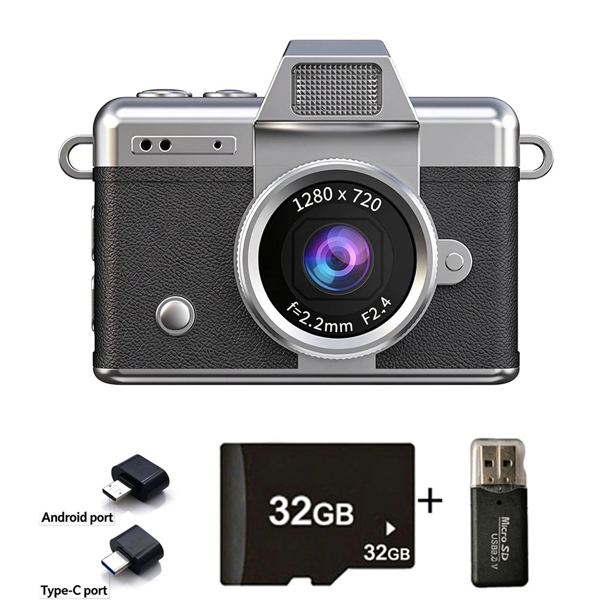 🎁1080P Mini Keychain Digital Camera – Retro Pocket Camera with Flip Screen & Flash, 32GB/64GB Card & Charging Cable Included