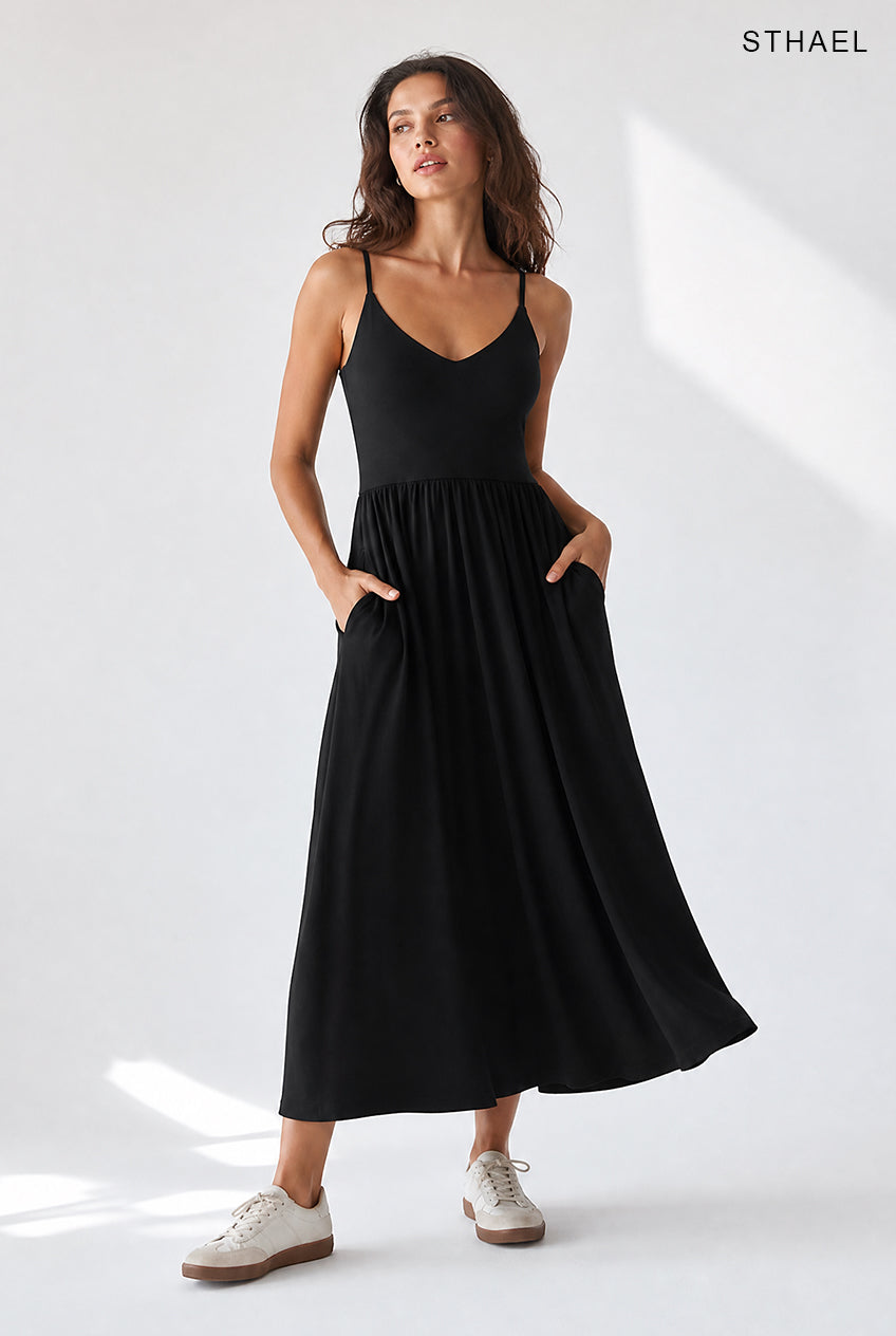Women's V-Neck Flowy Maxi Dress With Built-In Bra