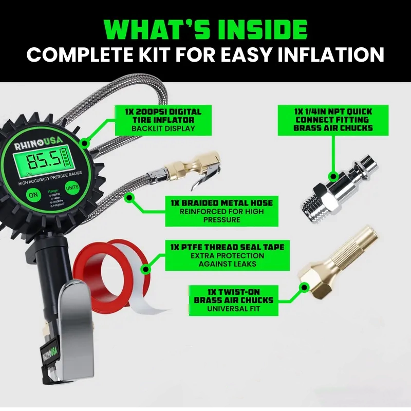 🎁200 PSI Digital Tire Inflator with Pressure Gauge – 3-in-1 Air Compressor Tool, Backlit Display & Heavy-Duty Brass Chuck
