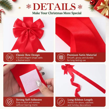 🎁Red Christmas Cabinet Bows &amp; Satin Ribbon Decorations – 4 Pack