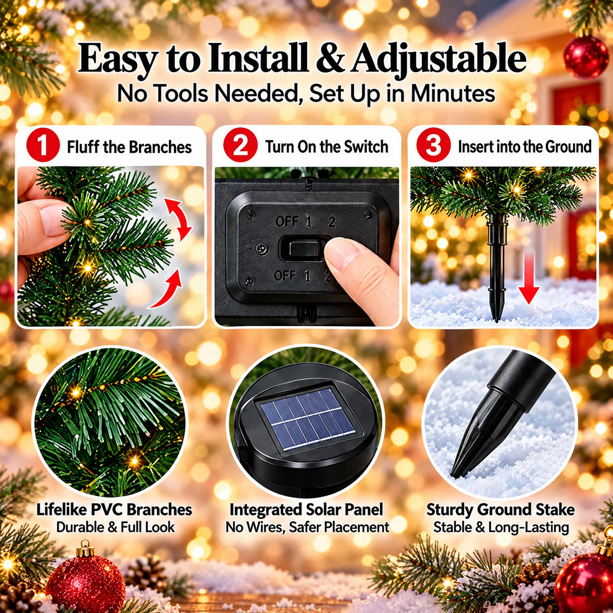🎁2-Pack Solar Christmas Tree Lights – Colorful LED Outdoor Holiday Decorations