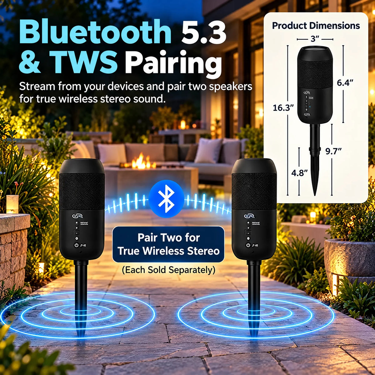 🎁Solar Powered Outdoor Bluetooth Speaker – 360° Sound, IPX6 Waterproof