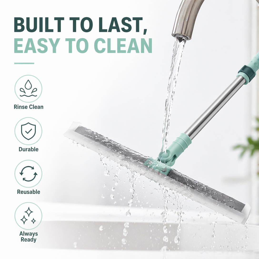 Multi-Surface Rubber Floor Sweeper with Extendable Handle – Removes Dust, Pet Hair & Water