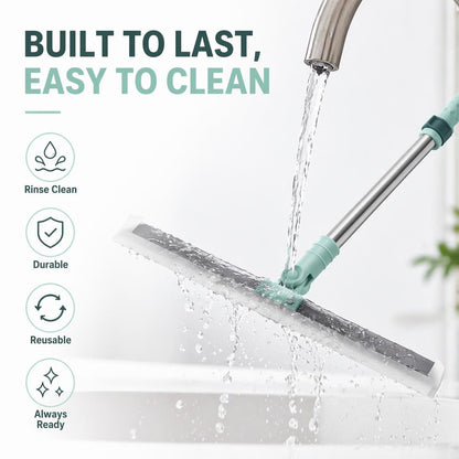 Multi-Surface Rubber Floor Sweeper with Extendable Handle – Removes Dust, Pet Hair & Water