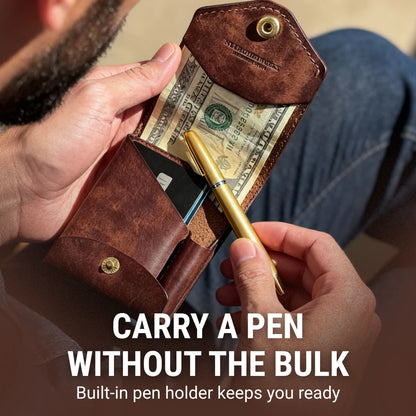 Vintage Handmade Leather Wallet With Pen Slot