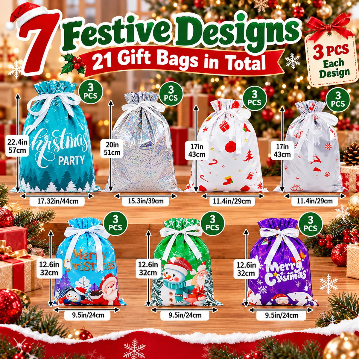 🎁21-Piece Christmas Drawstring Gift Bag Set