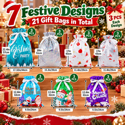 🎁21-Piece Christmas Drawstring Gift Bag Set