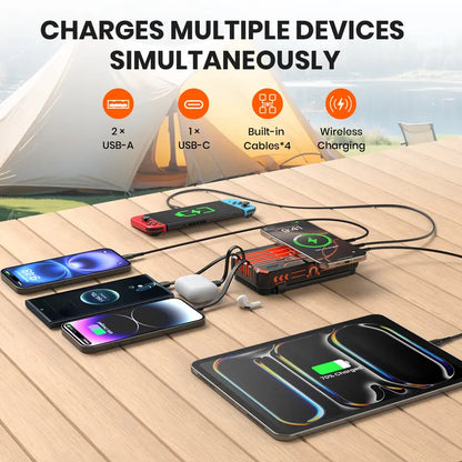 🎁48000mAh Solar Power Bank with Wireless Charging &amp; Built-In Cables