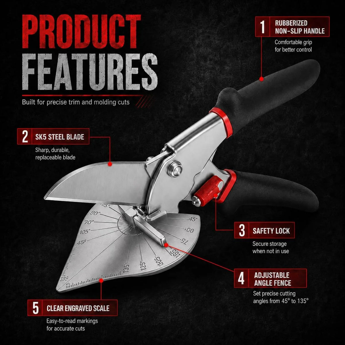 🎁45°–135° Adjustable Miter Shears for Trim & PVC