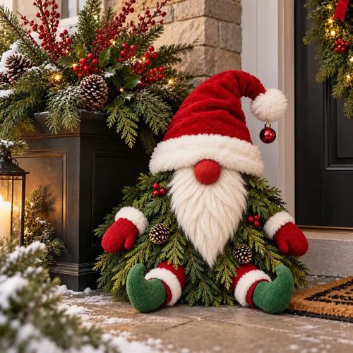 🎉 Who Says Gnomes Can't Be Christmas Trees? 🎄 – Adorable Christmas Gnome Porch Decoration